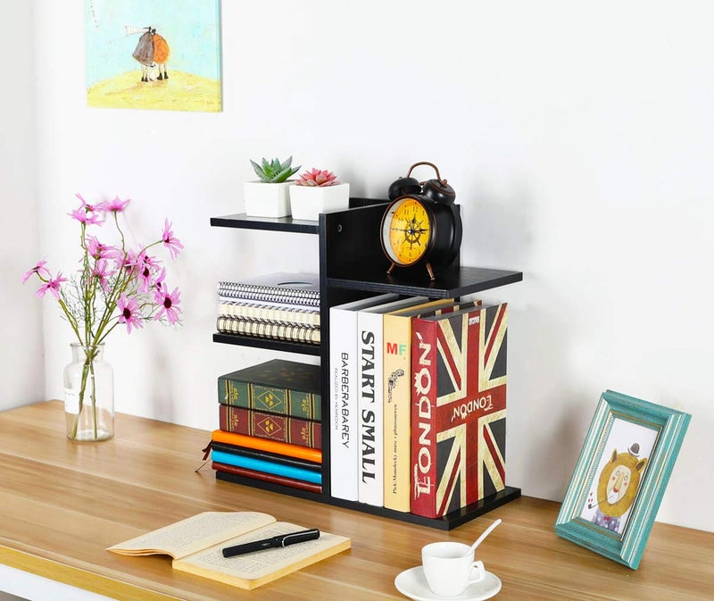 PAG Wood Desktop Shelf Small Bookshelf Desk Supplies Organizers and Accessories Storage Display Rack Office Decor for Women, Black - Image 4